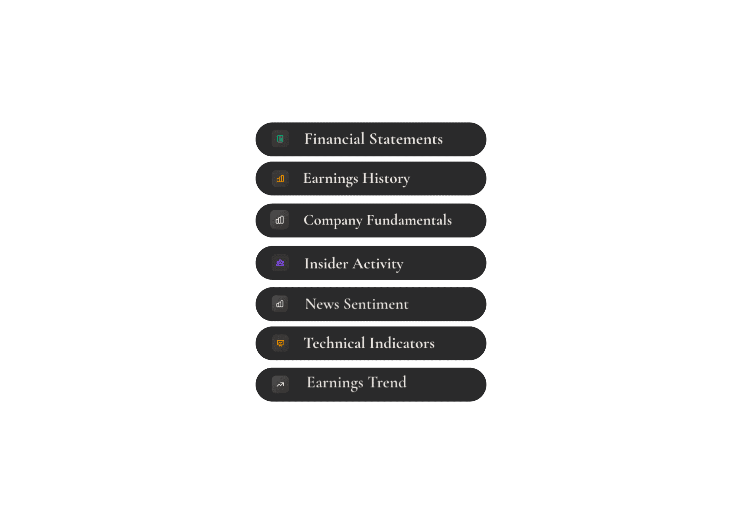 Holdings sections — Financial Statements, Earnings, Fundamentals, Insider Activity